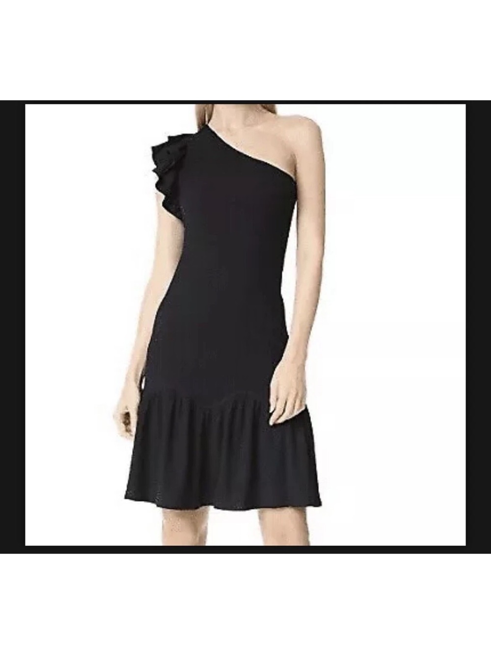 Rebecca Taylor Ruffle Sweater One-Shoulder Dress Black Size Medium‎ Formal